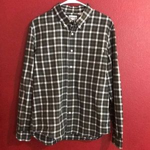 Mens timberland long sleeve forest green and white shadow plaid flannel